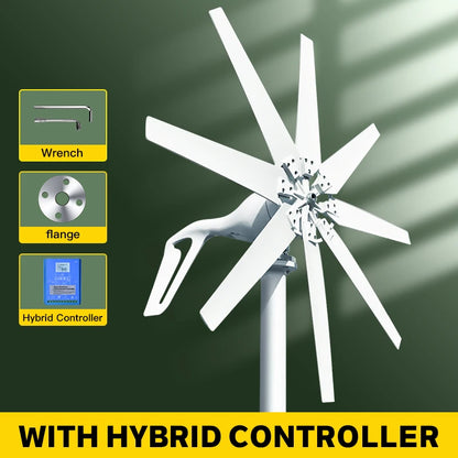 1kw 1000w Horizontal Strong Wind Turbine Generator 48V 24V 12V Power Magnetic Dynamo Free Energy 220v Inverter Output For Home