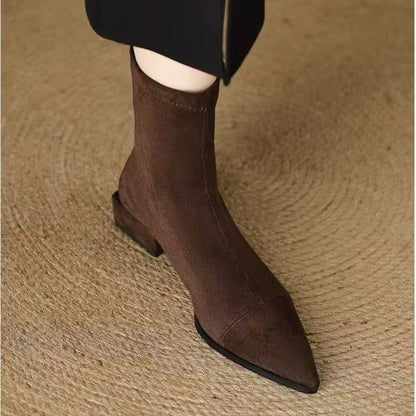 Plus-size Women's Boots Winter Fashion Pointed-toe Design Short Boots with Zippers on The Back Slim Low-heeled Nude Boots