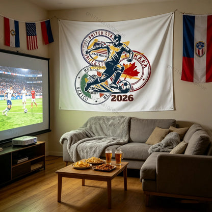 Aesthetic Wall Tapestries Soccer World Cup 2026 Tapestry USA Canada Mexico Football Wall Art Decor Sport Fan Room Backdrop Cloth