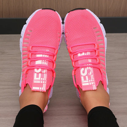 Women's Sneakers Knitted Mesh Breathable Fashionable Lightweight Soft Lace Up Shoes Flexible Trendy Exercise Walking Flat Shoes