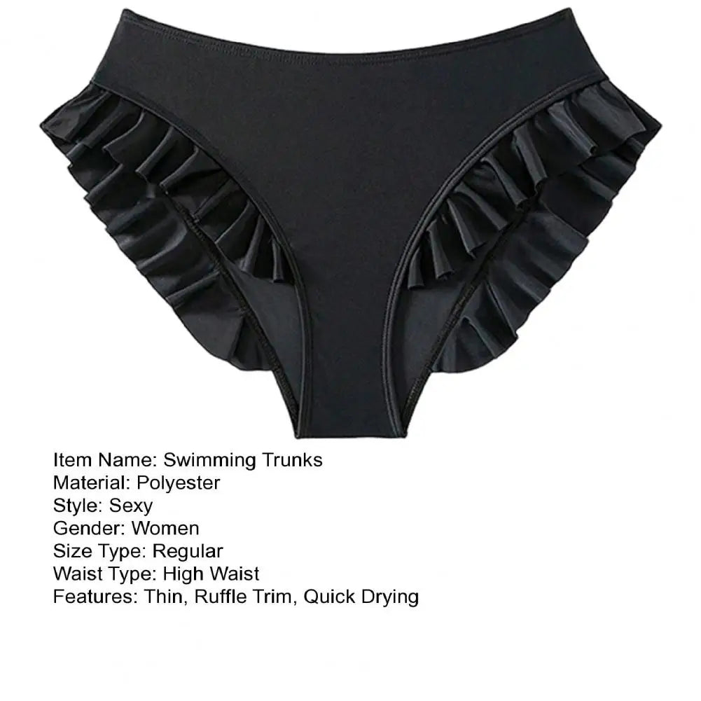 Women Swimming Trunks High-Waisted Ruffle Trim Bikini Bottoms with Tummy Control Quick-Drying Swimwear Beachwear