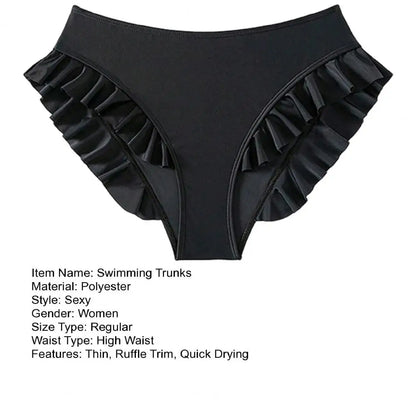 Women Swimming Trunks High-Waisted Ruffle Trim Bikini Bottoms with Tummy Control Quick-Drying Swimwear Beachwear