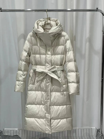 Fashionable Autumn Winter New 2025 Winter Women Thick White Duck Down Jacket Female Long Hooded Puffer Coat Ladies Outerwear