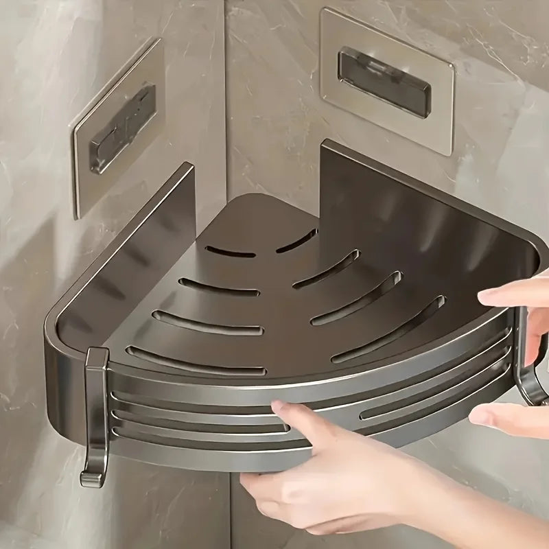 Space Corner Shower Shelf, No-Drill Wall-Mounted Bathroom Organizer, Triangular Design for Shampoo, Conditioner, and Soap Storag
