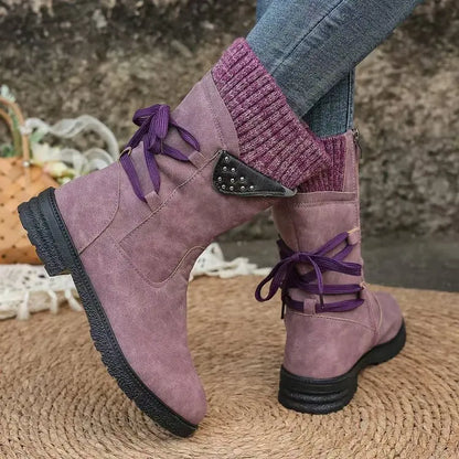 New Women Boots Autumn Winter New Knee High Shoes Large Tube Thick Heel Shoes for Women Strap Pleated Vintage Ankle Boots