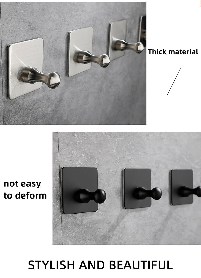 High Quality 304 Stainless Steel Self Adhesive Hooks Shower Bath Hook Kitchen Hanger Bathroom Hook Household Wall Hanger