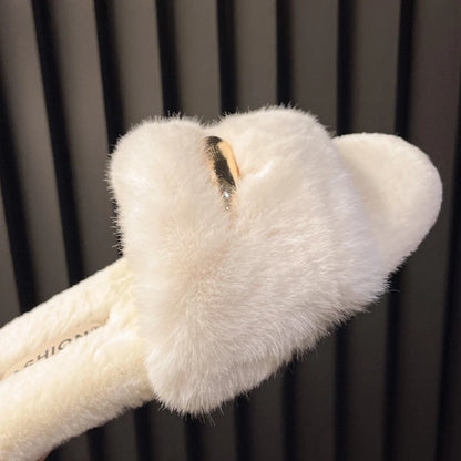 Fashion Winter Warm Women Slippers Cozy Faux Fur Cross Indoor Floor Slides Flat Soft Fluffy Female Celebrities Home Cotton Shoes