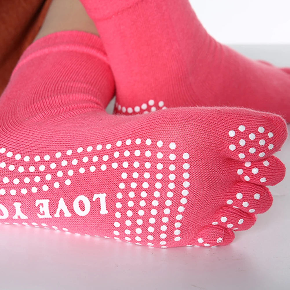Women Colorful Yoga Socks Non-Slip Ladies Dance Socks Cotton Healthy Sports Five-toed Socks