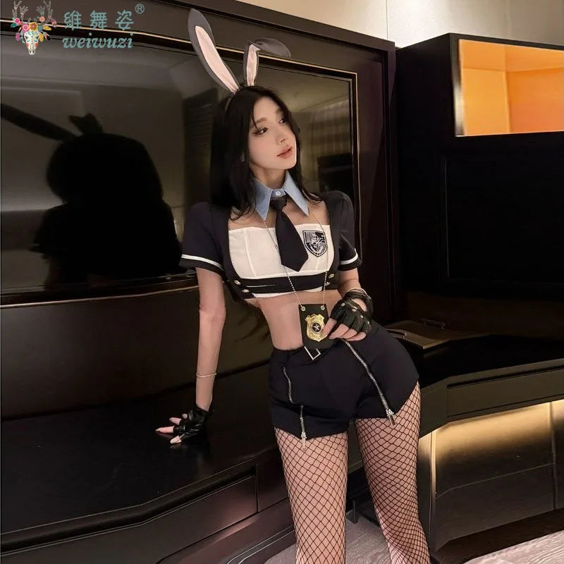 New Sexy Rabbit Search Officer Adult Women Cosplay Costume PoliceWomen Uniform Bunny Girl Stage Perfermance Fancy Suit NightClub