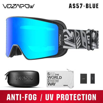 Vozapow Ski Goggles Magnetic Double Layer Anti Fog Professional Skiing Mask Men Women Super View Snowboard UV400 Snow Sunglasses