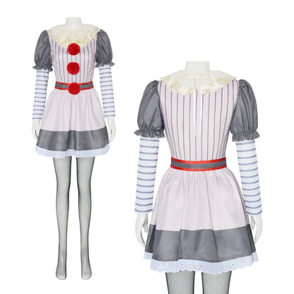 Creepy Killer Clown Halloween Horro Party Cosplay Costume White Dress Scary Roleplay Carnival Women Pennywise Pant Outfit Prop