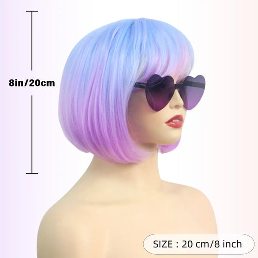 Colorful Gradient Wave Head Synthetic Wig for Women Anime Party Cosplay Birthday Party Wig with Bangs