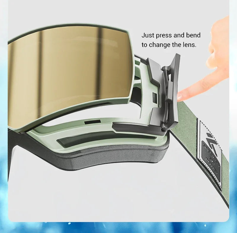 KAPVOE New Outdoor Photochromic Ski Goggles Winter Snow Sports for Unisex Snow Glasses UV400 Anti-fog Magnetic Snowboard Glasses