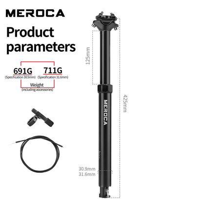 MEROCA Bike Dropper Seat Post 30.9/31.6x425mm Internal Routing Cable Remote Wire Control Lift Seat Tube Mtb Seatpost