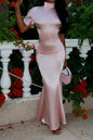 Blifanbo Turtleneck Elegant Maxi Dress Women Bodycon High Waist Robe Short Sleeve Patchwork Fashion Sexy Club Party Long Dress