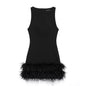 MUJER Feather Mini Dress Women Black Sleeveless Corset Dress Woman off Shoulder Party Dresses for Women Luxury Short Dress