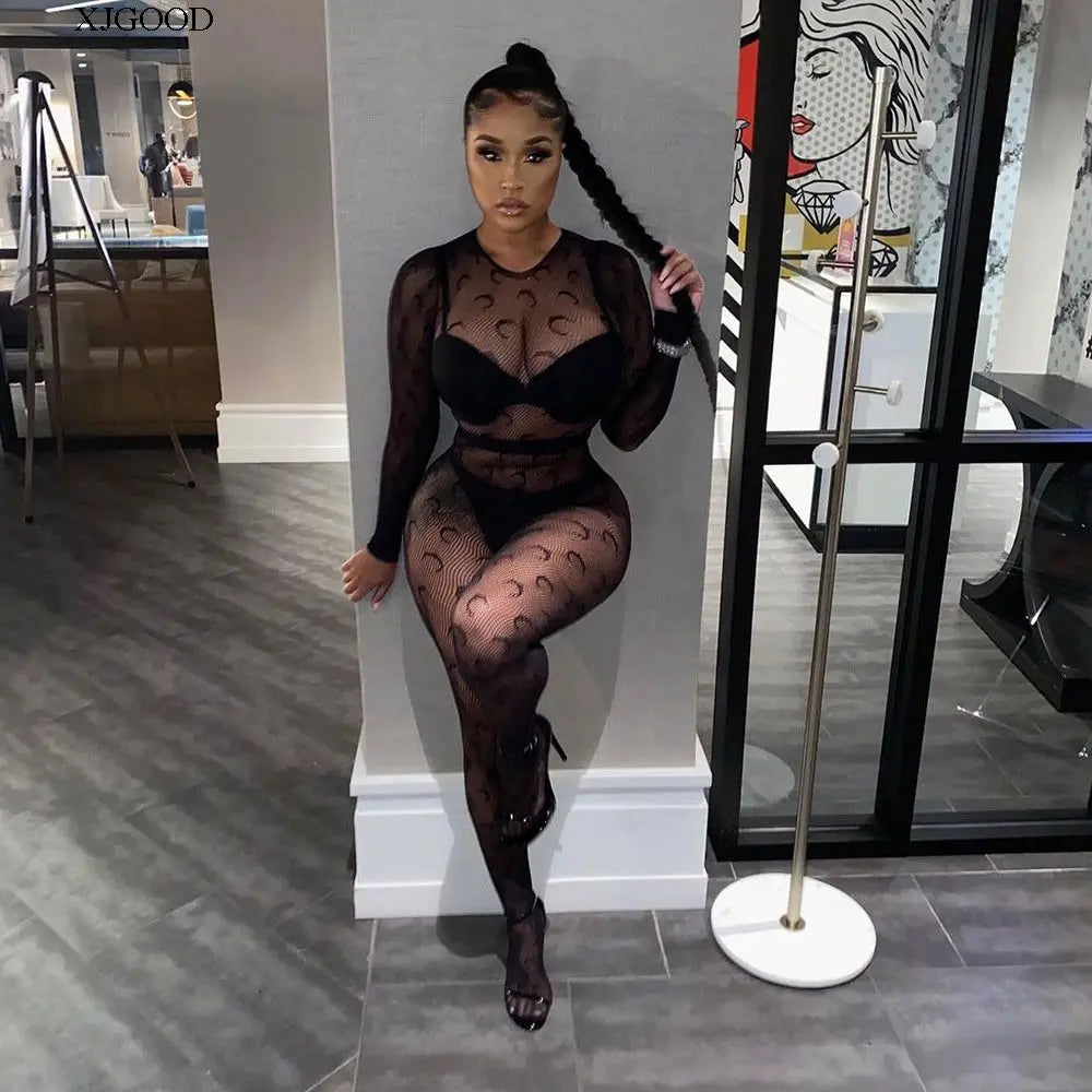Sexy Streetwear Me See-tough Long Sve Set Pure Color round Ne Fitted Sle for Young Women 8-35 Summer Collection