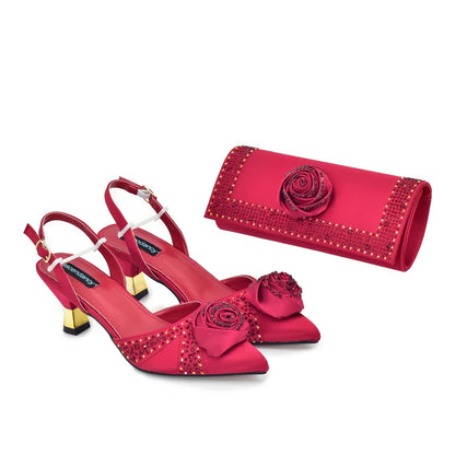 2025 Latest Italian Design African Women's High Heels Pointed Toe Sandals Party Wedding Party Shoes and Bags Set for Wedding