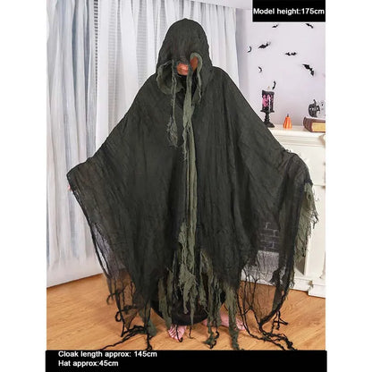 Halloween Hooded Cloak Medieval Renaissance Gothic Wizard Cape Grim Reaper Cosplay Costume for Adult Scythe Weapon Prop