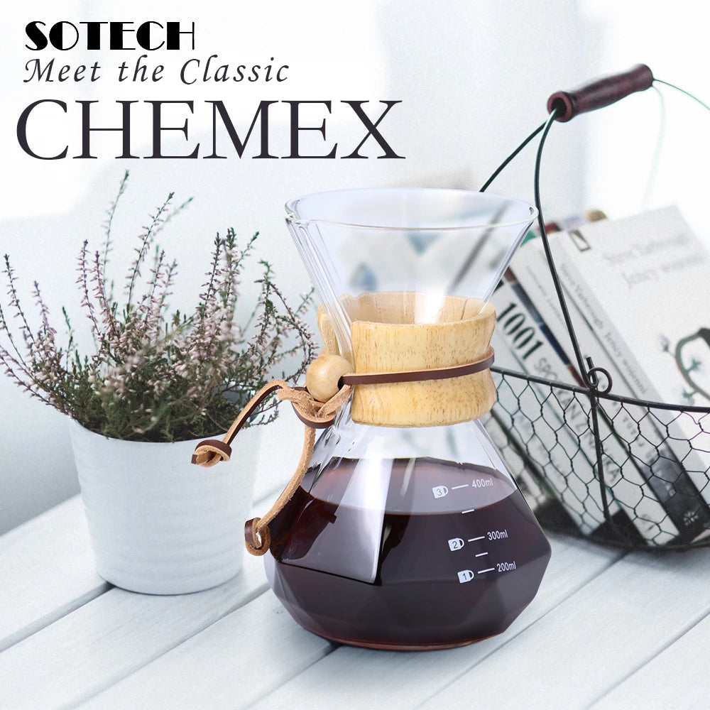 Glass Coffee Pot Drip Brewing Chemex Cafetera 400M/600ML Hand Brewed Coffee Filter Cup Pour Over Coffee Maker For Home Office