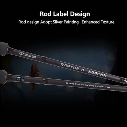 Mavllos RaptorII Carbon Tuna Fishing Jigging Rod, Lure 80-250g , Line 20-50LB Fast Saltwater Trout Fishing Spinning Casting Rod