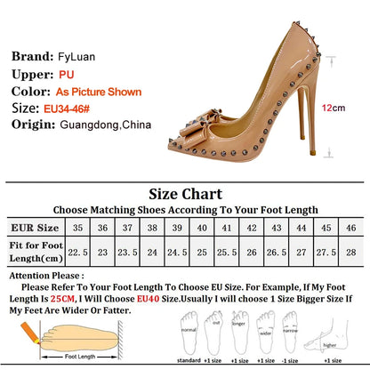 Size 34-46 Women's Pumps 8-12CM Fashion Rivet Pointed Toe Single Shoes With Bow-knot Spring Autumn Nightclub Party High Heels