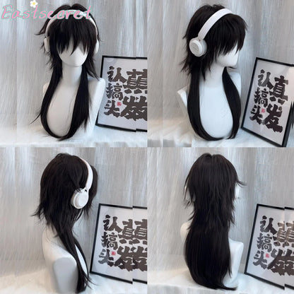 EAST Red Long Straight Synthetic Mullet Head Wig Wolf Tail Layered Fluffy Women and Men Wig for Daily Party Lolita Cosplay