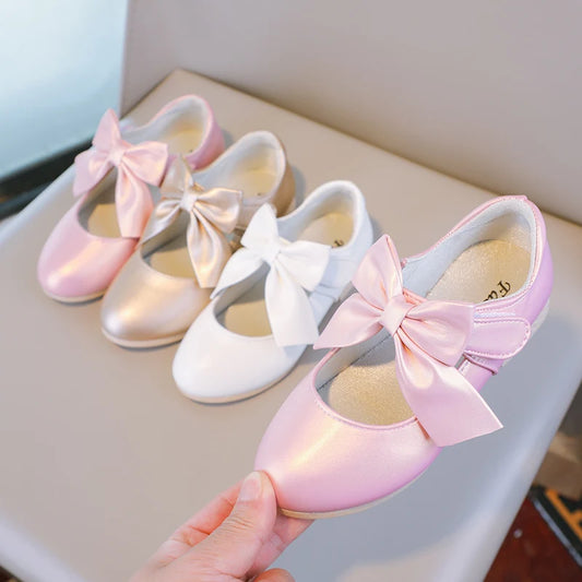 Girls Princess Shoes Shallow Bowknot Metallic Color Fashion Sweet Girl's Mary Janes Shoes Light Non-slip 26-36 Kids Ballet Flats