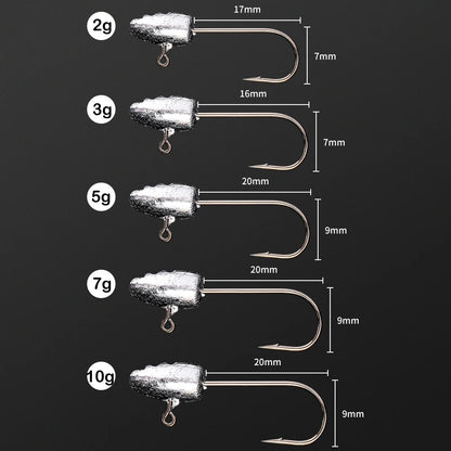 JOHNCOO 10pcs Exposed Jig Head Hook Fishing Hooks 2g 3g 5g Bait Hook Soft Bait Wom Hook light jigging hook