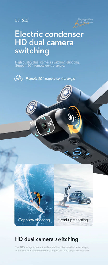 Popular S1S drone 8K high-definition dual camera brushless motor four axis foldable obstacle avoidance aircraft children's toy