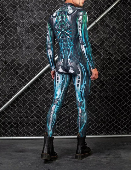 Mechanical Skeleton Bone Cosplay Bodysuit Halloween Scary Skull Graphic Long Sleeve Jumspuit Gothic Party Costume Tights Zentai