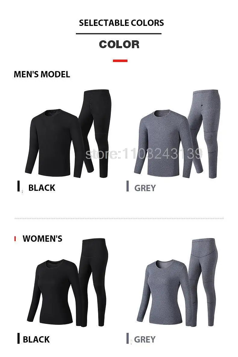 Winter Heated Thermal Underwear Men Heating Jacket Skiwear Heated Jacket Fleece Warm Top Pants USB Electric Heating Clothing