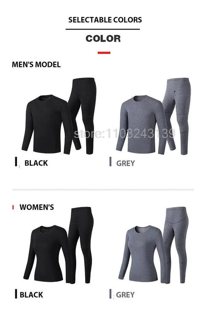 Winter Heated Thermal Underwear Men Heating Jacket Skiwear Heated Jacket Fleece Warm Top Pants USB Electric Heating Clothing