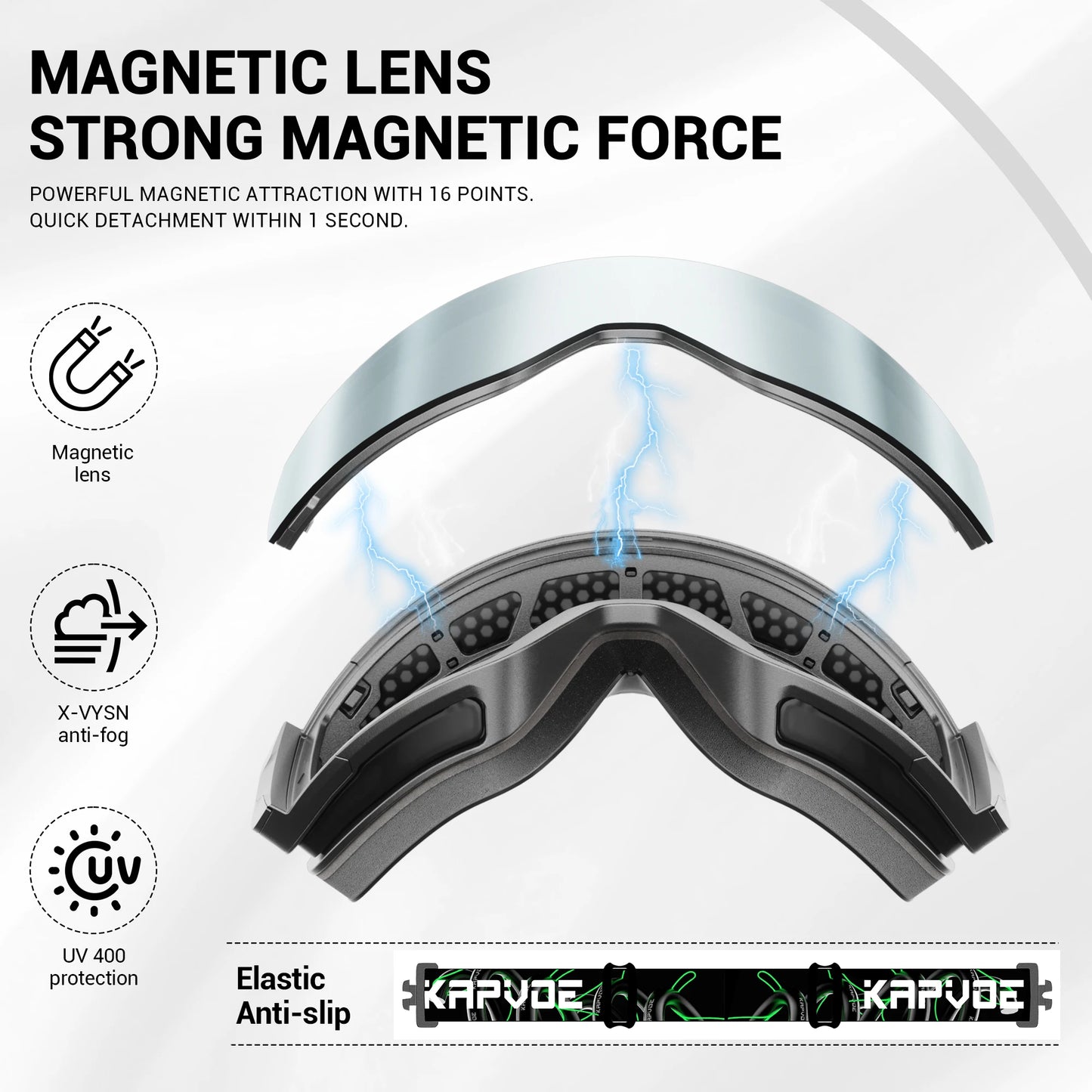 KAPVOE Ski goggles Anti-fog Skiing goggles Photochromic Outdoor Sports Magnetic Glasses Winter Snowboard Snowmobile Equipment