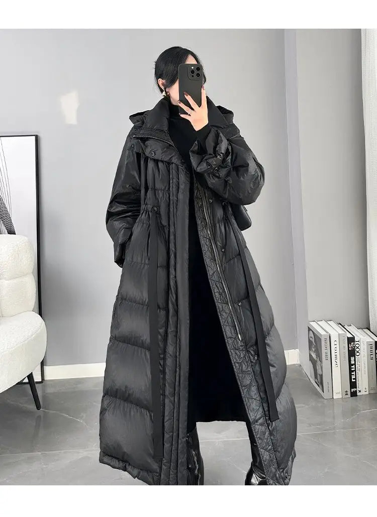 2025 New Women's Winter Black Down Jacket Women's Hooded White Duck Down Coat Windbreak Women Thicken Parker Overcoat