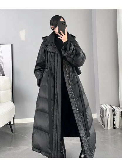 2025 New Women's Winter Black Down Jacket Women's Hooded White Duck Down Coat Windbreak Women Thicken Parker Overcoat