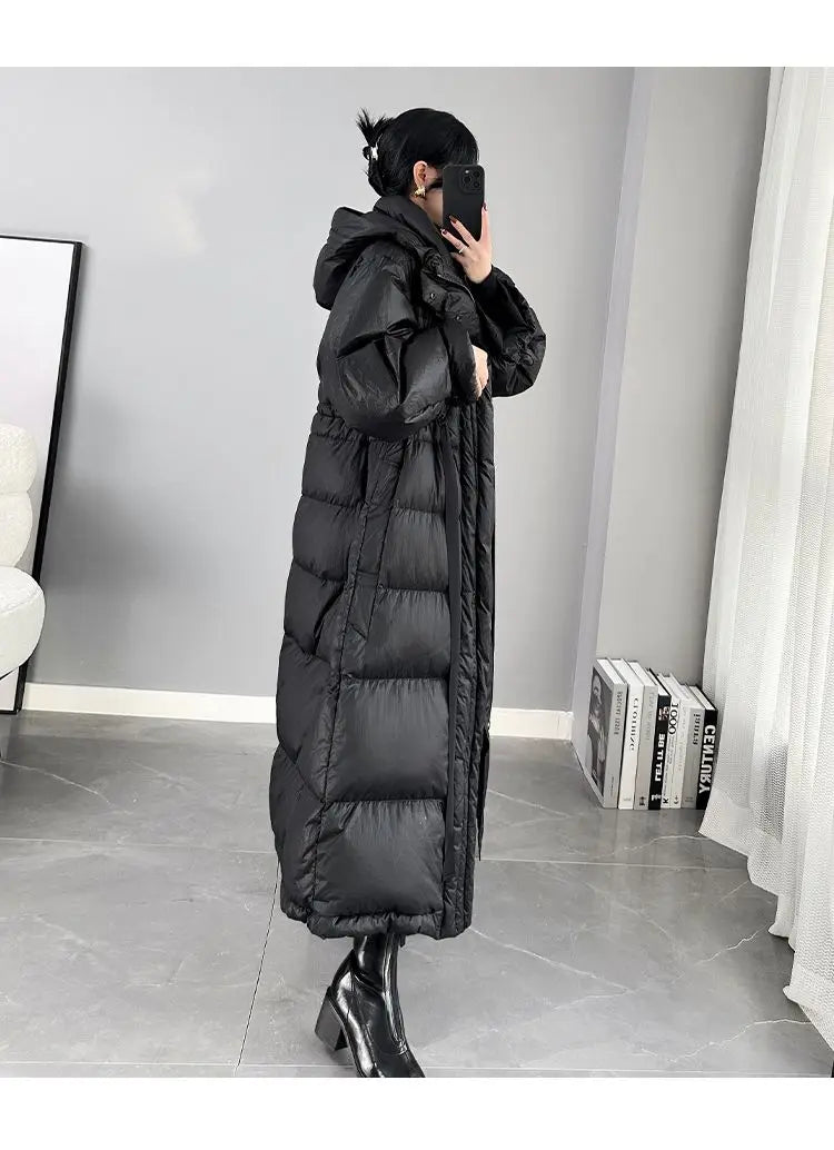 2025 New Women's Winter Black Down Jacket Women's Hooded White Duck Down Coat Windbreak Women Thicken Parker Overcoat