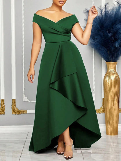 Off Shoulder Evening Dress Women Solid Maxi Long Dresses With Sleeves Wedding Bridesmaid Elegant Party Dresses 2025 Woman