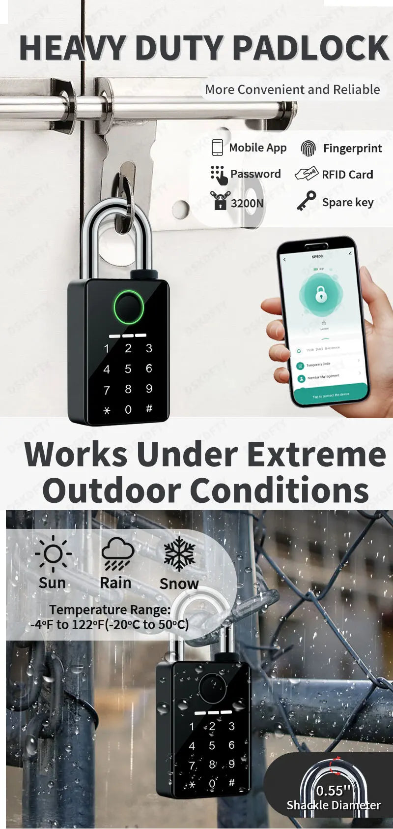 Tuya Password Bluetooth Padlock Touch Screen RFID IC Card Key Home Security Waterproof Cabinet Electronic Bag Luggage Padlock