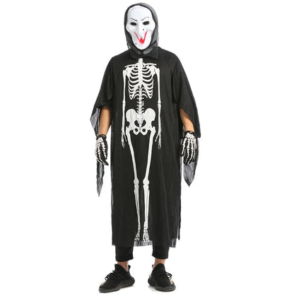 Halloween Scary Skeleton Ghost Cosplay Costume Masks Gloves Costume Suit Masquerade Carnival Horror Clothes for Adults Kids