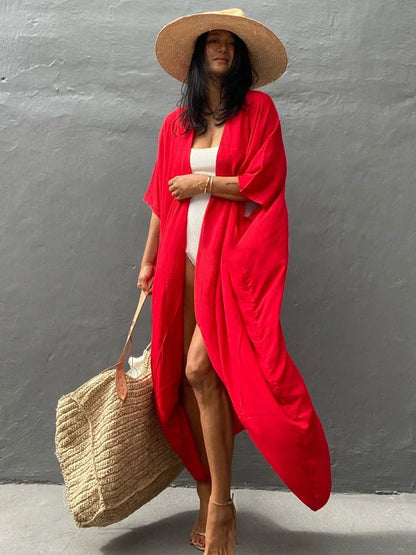New Boho Beach Kimono Swimwear Women Cotton Holiday Summer Women's Tunic Beachwear Outfits Solid Oversize Cover-Ups