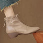 2025 Autumn Winter New Women's Soft Leather Ankle Boots - Block Low Heel, Side Zipper, Comfortable for Commuting