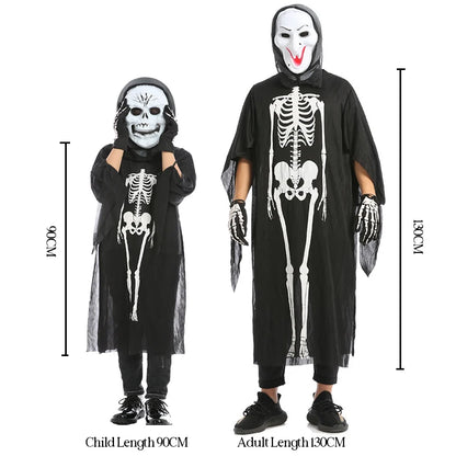 Halloween Scary Skeleton Ghost Cosplay Costume Masks Gloves Costume Suit Masquerade Carnival Horror Clothes for Adults Kids