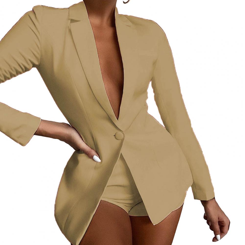 Women Suit Coat Single Button Lapel Deep V Neck Solid Color Formal Business OL Commute Lady Coat Jacket Slim Fit Blazer