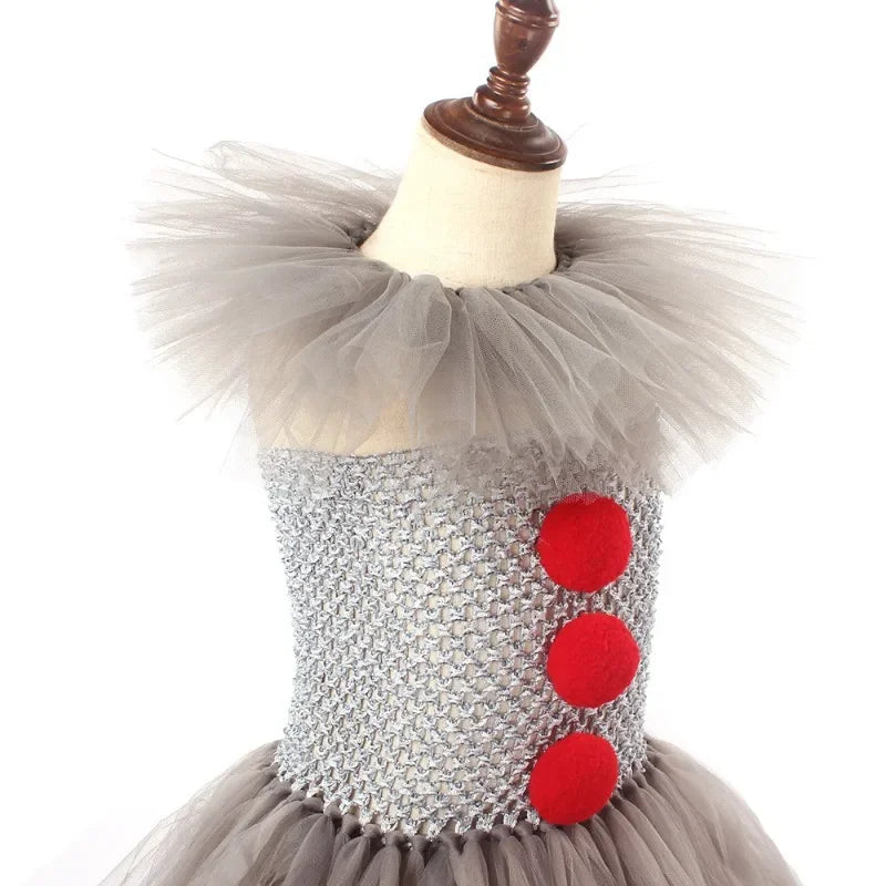 Halloween Horror Clown Pennywise Devil Spooky Costume Kids Girls Tulle Dress Joker Gothic Evil Carnival Outfit Tutu Dress Child