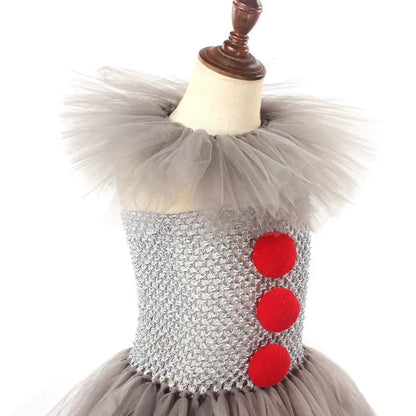 Halloween Horror Clown Pennywise Devil Spooky Costume Kids Girls Tulle Dress Joker Gothic Evil Carnival Outfit Tutu Dress Child