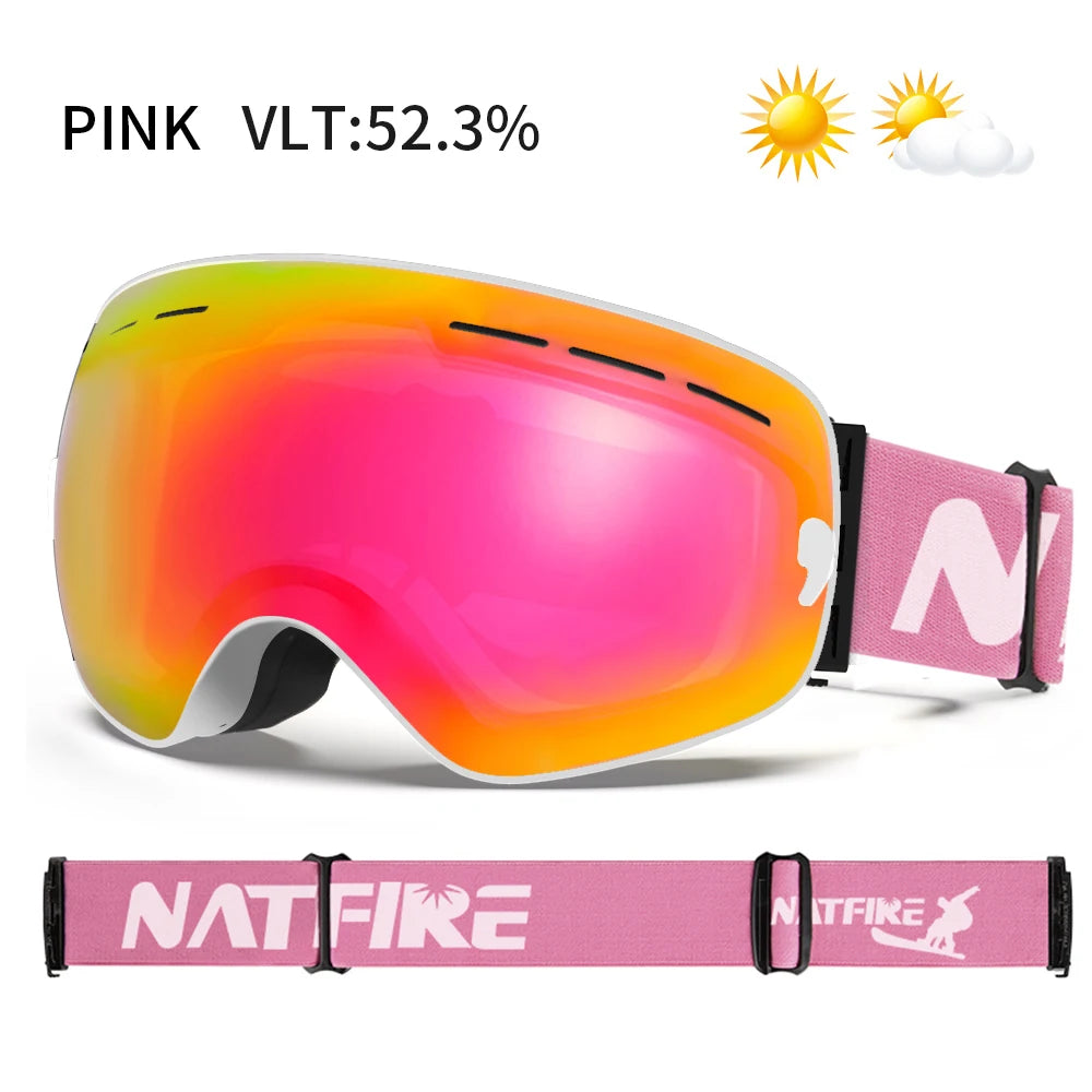 Ski Goggles Pro 100% UV400 Protection Anti Fog Interchangeable Lens Skiing Glasses Snowboard Snow Goggles for Men Women Natfire