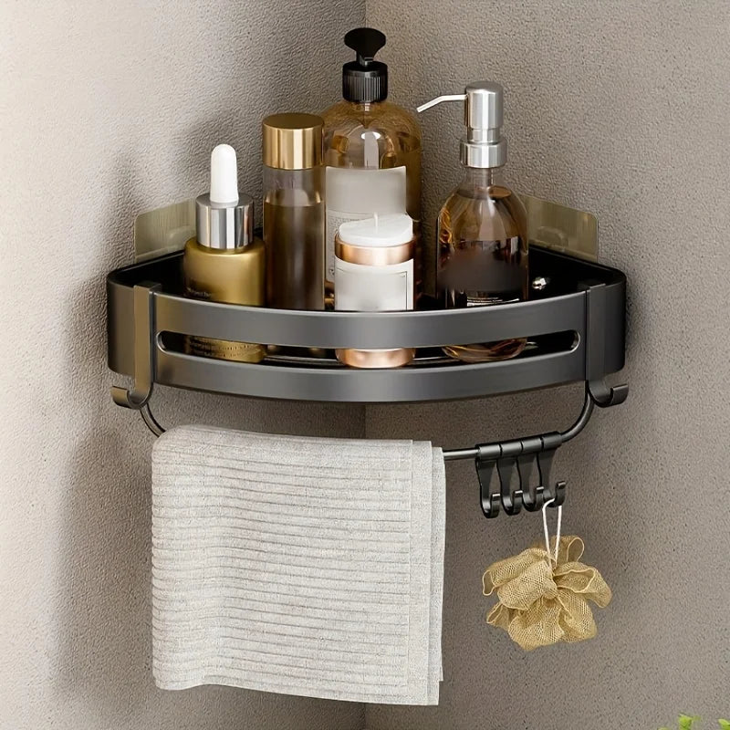 1pc Non-Drill Aluminum Bathroom Storage Rack - Wall-Mounted Corner Shelf for Shampoo, Makeup, and Accessories