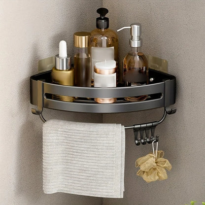 1pc Non-Drill Aluminum Bathroom Storage Rack - Wall-Mounted Corner Shelf for Shampoo, Makeup, and Accessories