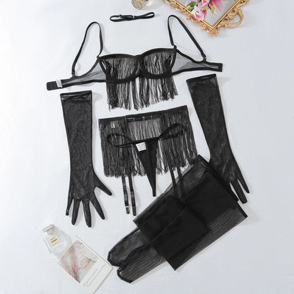 New Fashion Hot Selling Underwear Lace Perspective Tassel Sexy Ballet Short Skirt Set of 6 Women's Underwear Set of 6